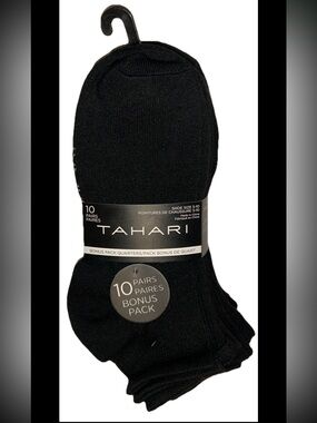 Tahari Quarters Socks 10 Pairs Women Shoe Size 5-10 Black w White Logo NEW! $36